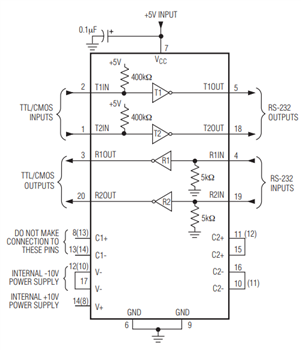 Schaltplan - Analog Devices / Maxim Integrated Maxim IC MAX232 Mehrkanal RS-232 Treiber / Empfänger